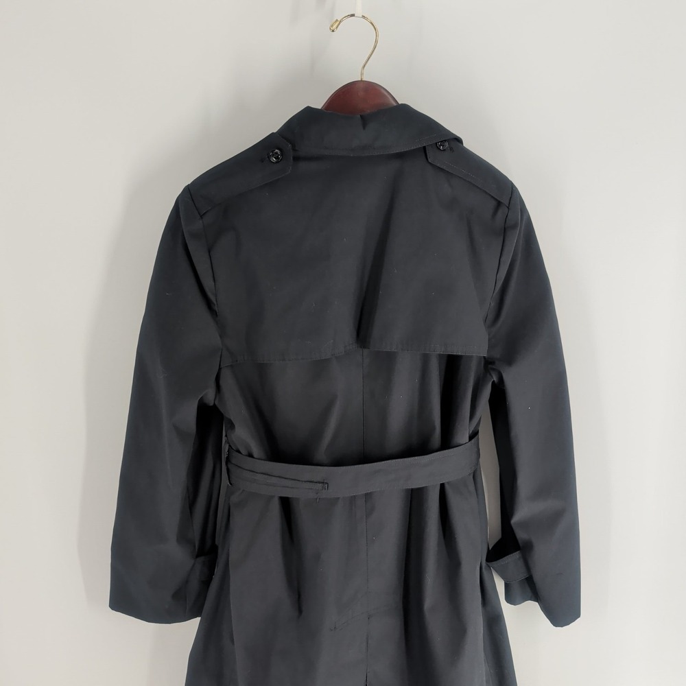 Vintage Retro Double Breasted Notched Lapel Collar Trench Coat Black Size 12 S‎ - Picture 8 of 11